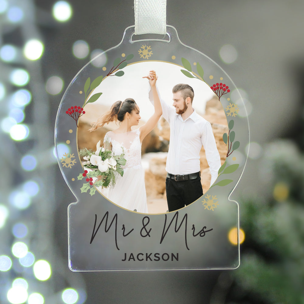 Personalised Couples Photo Upload Acrylic Christmas Decoration