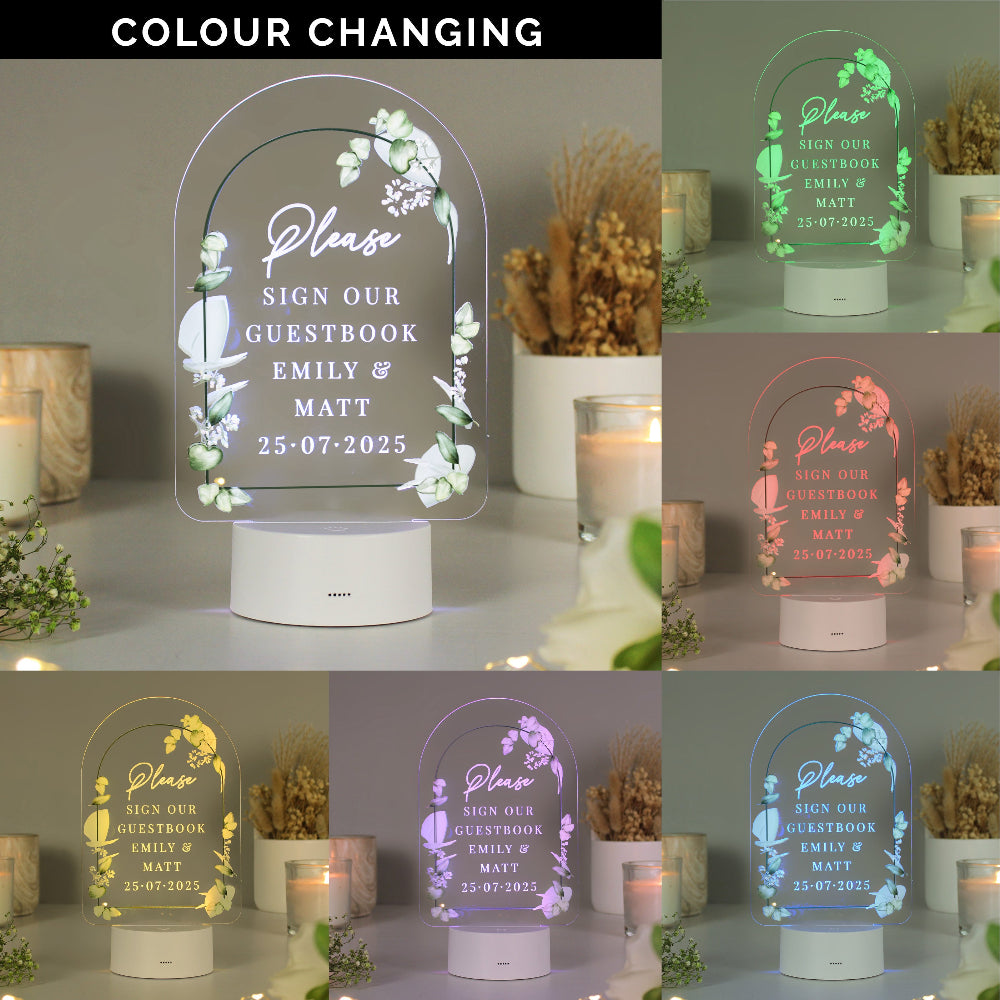 Eleanoras Personalised Botanical LED Colour Changing Wedding Sign Decorative Lights