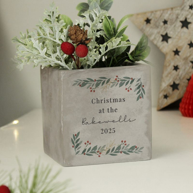 Christmas Foliage Personalised Concrete Plant Pot