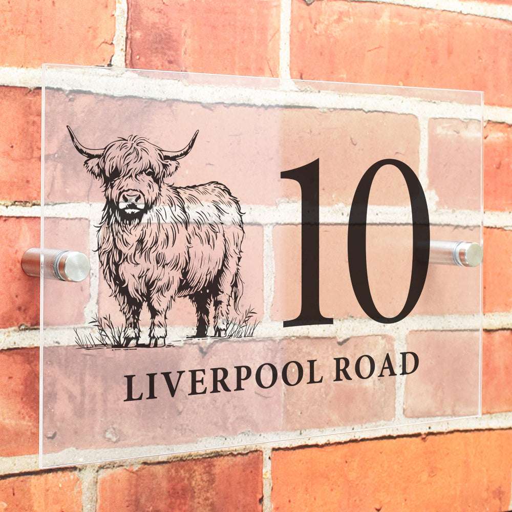 Eleanoras Personalised Highland Cow Acrylic House Sign 