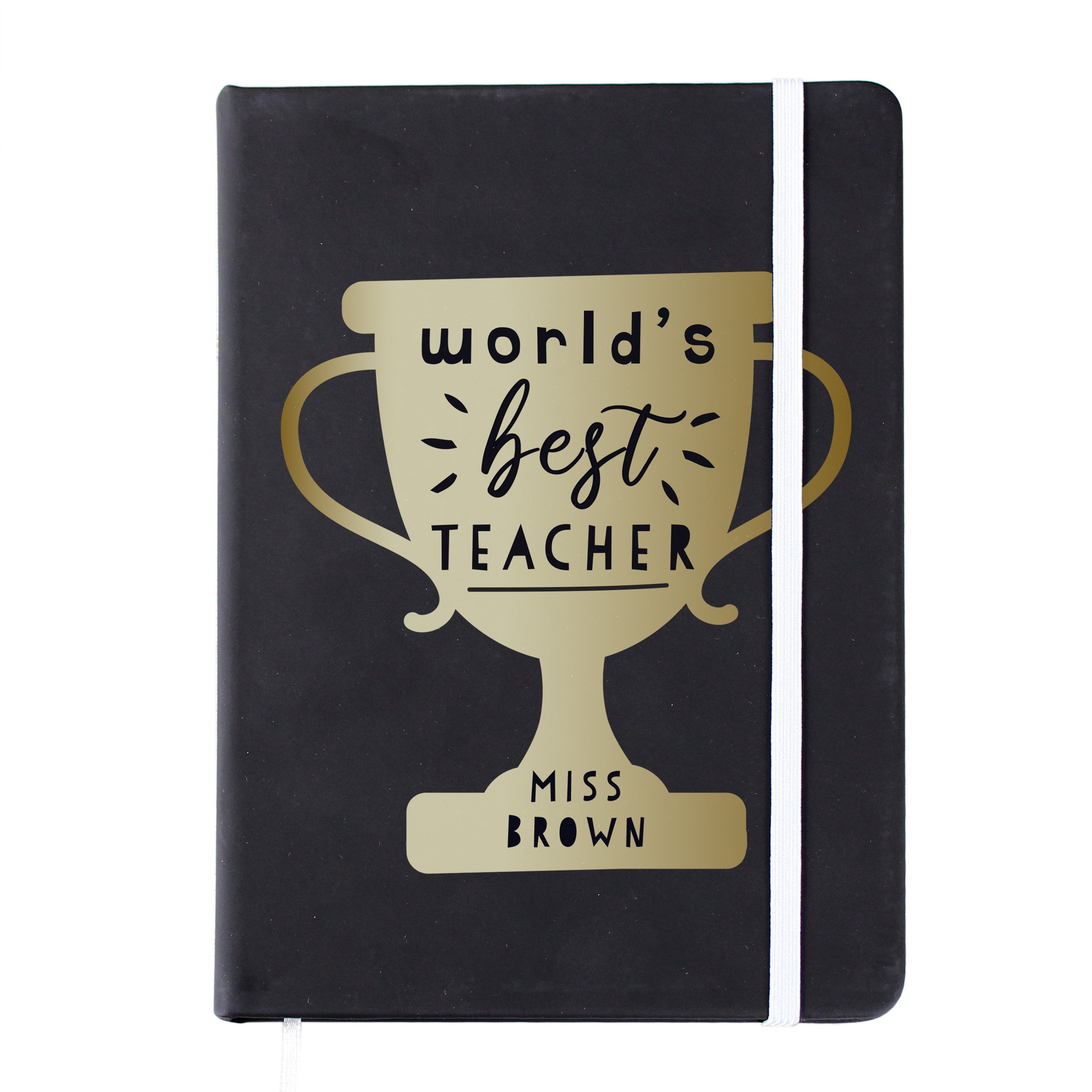 Eleanoras Personalised Worlds Best Teacher Trophy Black Hardback Notebook Notebooks