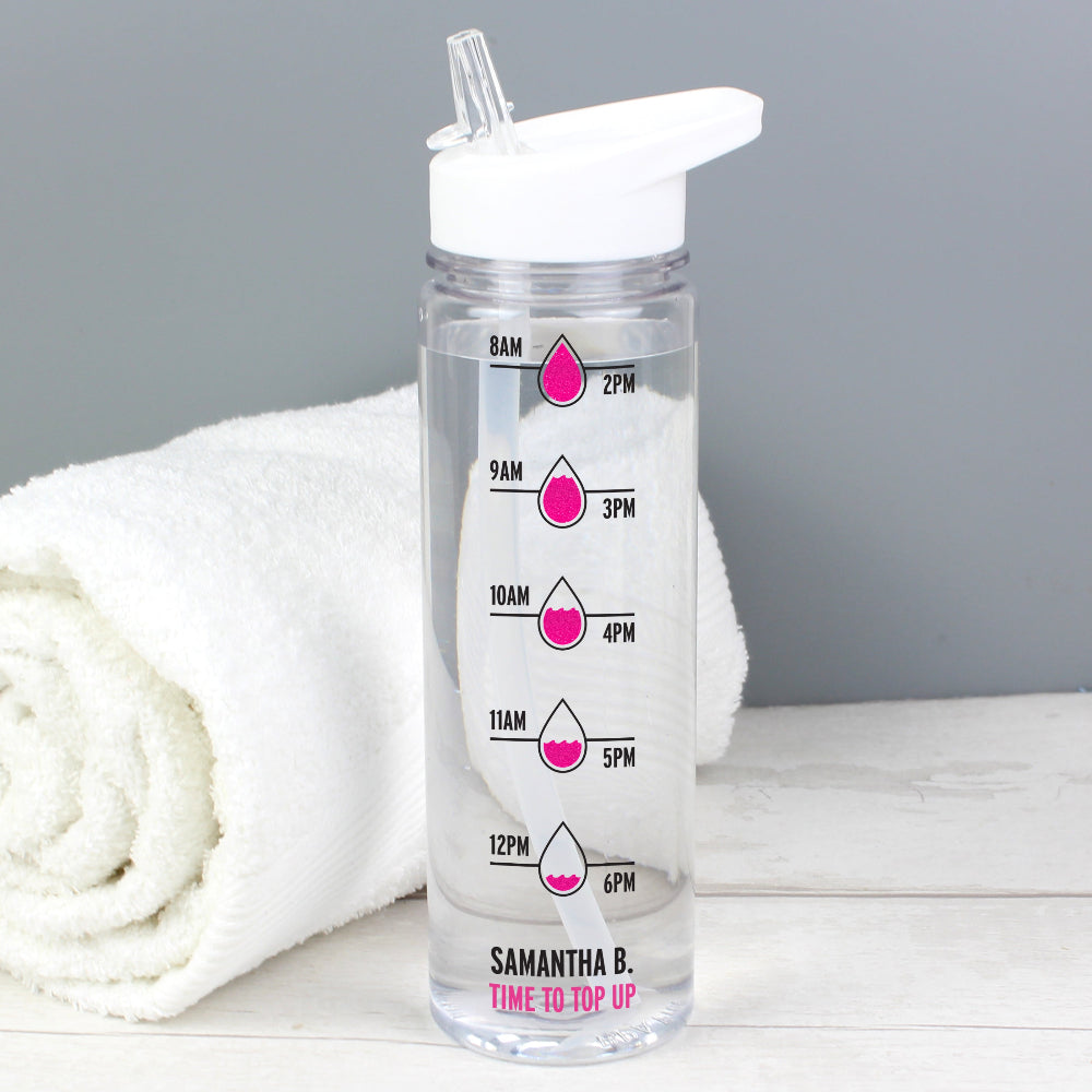 Personalised Pink Hydration Tracker Water Bottle