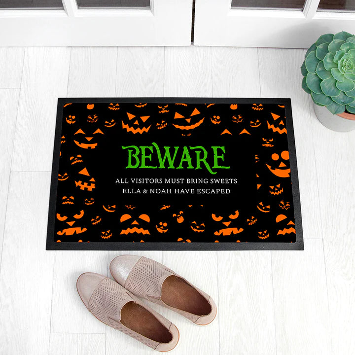 HALLOWEEN BEWARE PERSONALISED INDOOR DOORMAT