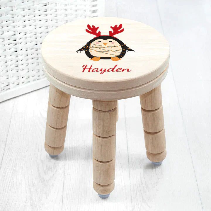 Eleanoras CHRISTMAS PENGUIN PERSONALISED WOODEN STOOL Kids Stools