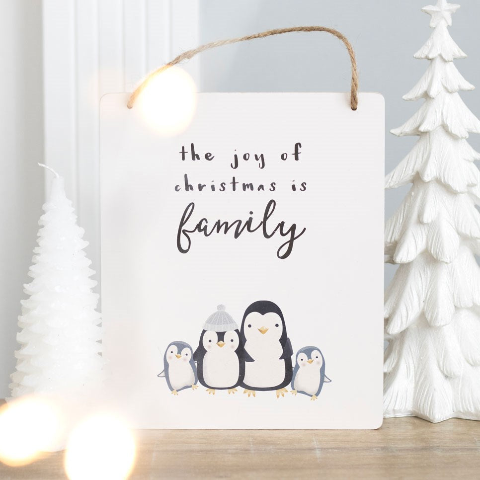 Eleanoras JOY OF CHRISTMAS PENGUIN FAMILY HANGING SIGN SIGNS & PLAQUES