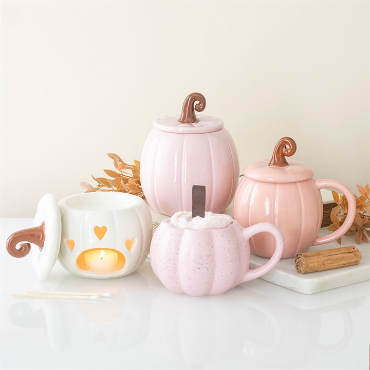 Pink Curly Pumpkin Lidded Mug