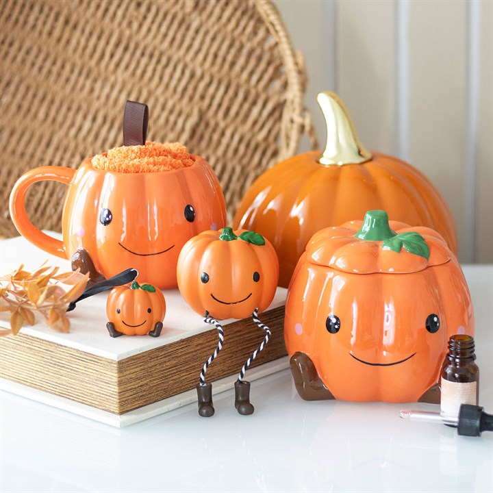 Eleanoras Cute Smiling Pumpkin Shelf Sitter Ornament 