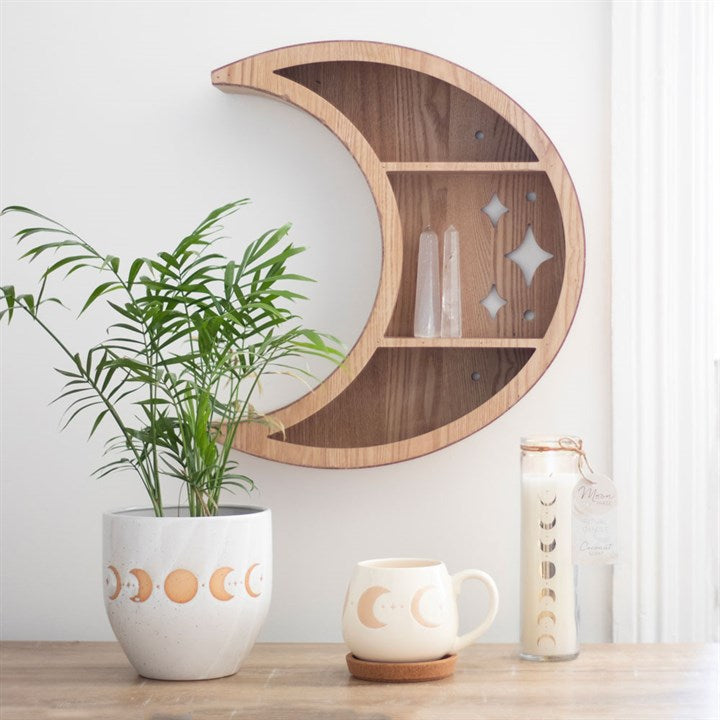Eleanoras Crescent Moon Wooden Wall Shelf 