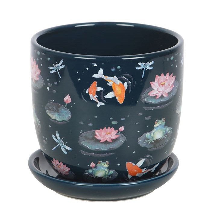 Eleanoras Pond Print Plant Pot With Saucer 