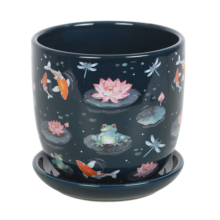 Eleanoras Pond Print Plant Pot With Saucer 