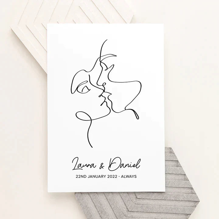 Eleanoras Personalised Romantic Line Art Loving Couple Print A4 PRINTS