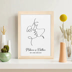 Eleanoras Personalised Romantic Line Art Loving Couple Print A4 Framed Prints