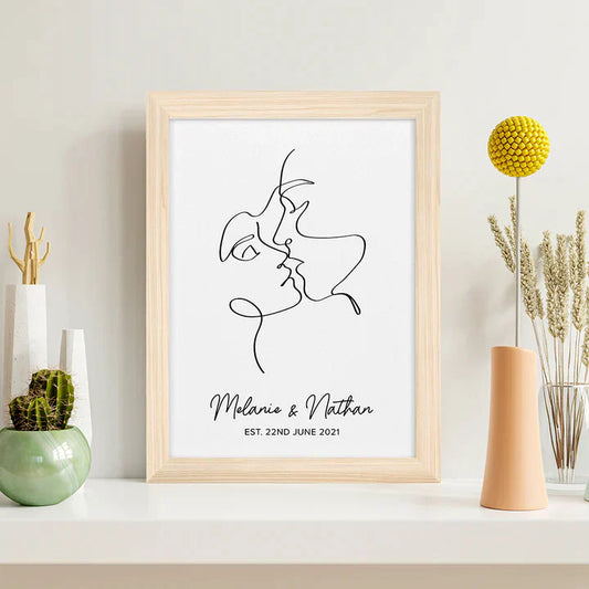Personalised Romantic Line Art Loving Couple Print A4 PRINTS from Eleanoras