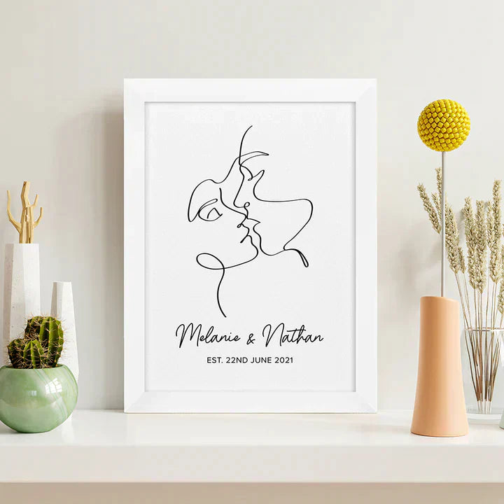 Eleanoras Personalised Romantic Line Art Loving Couple Print A4 Framed Prints