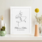Eleanoras Personalised Romantic Line Art Loving Couple Print A4 Framed Prints