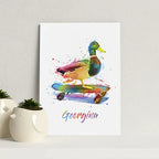 Eleanoras Personalised Watercolour Duck Skateboarding Print Prints