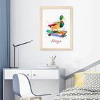 Eleanoras Personalised Watercolour Duck Skateboarding Print Prints