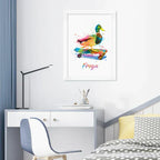 Eleanoras Personalised Watercolour Duck Skateboarding Print Prints