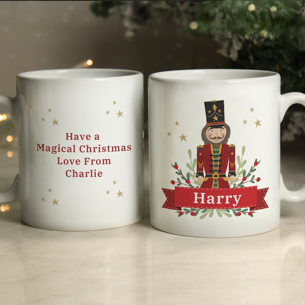 Christmas-themed mug showing the front and back design.