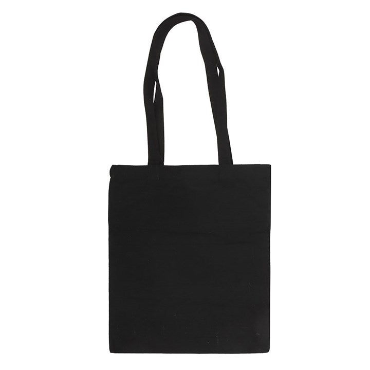Black tote bag with rose pattern lifestyle shot