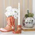 Eleanoras Brown Cowboy Boot Candle Holder With Taper Candle Candle Holders