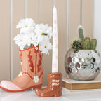 Eleanoras Brown Cowboy Boot Candle Holder With Taper Candle Candle Holders