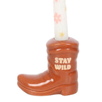 Eleanoras Brown Cowboy Boot Candle Holder With Taper Candle Candle Holders