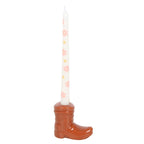 Eleanoras Brown Cowboy Boot Candle Holder With Taper Candle Candle Holders