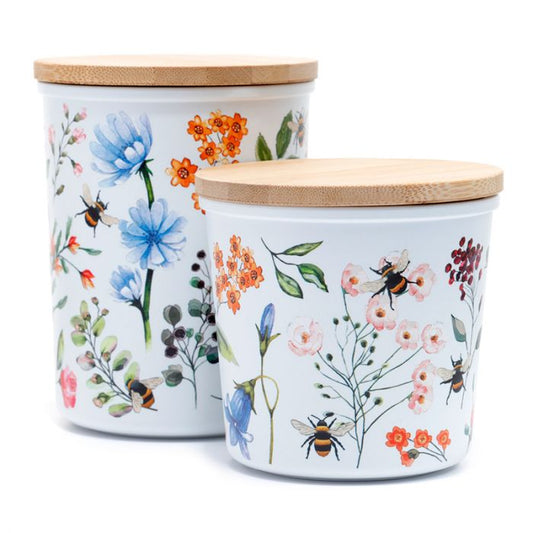 Eleanoras NECTAR MEADOWS SET OF 2 BAMBOO STORAGE JARS Storage Jars