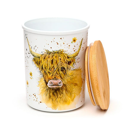 HIGHLAND COO COW SET OF 2 BAMBOO STORAGE JARS