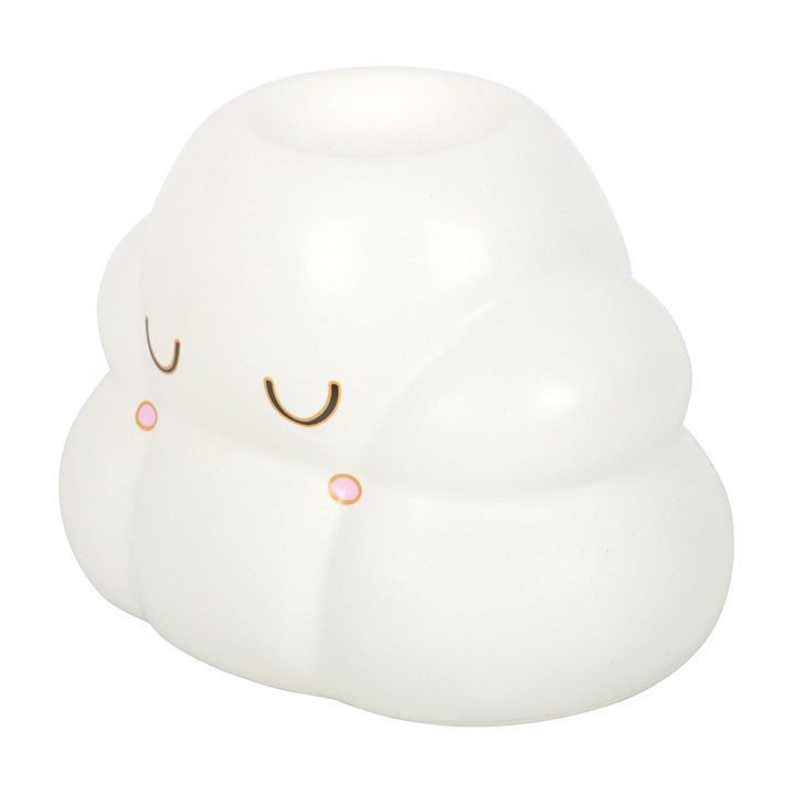 Cute cloud-shaped night light with a smiling face on a white background