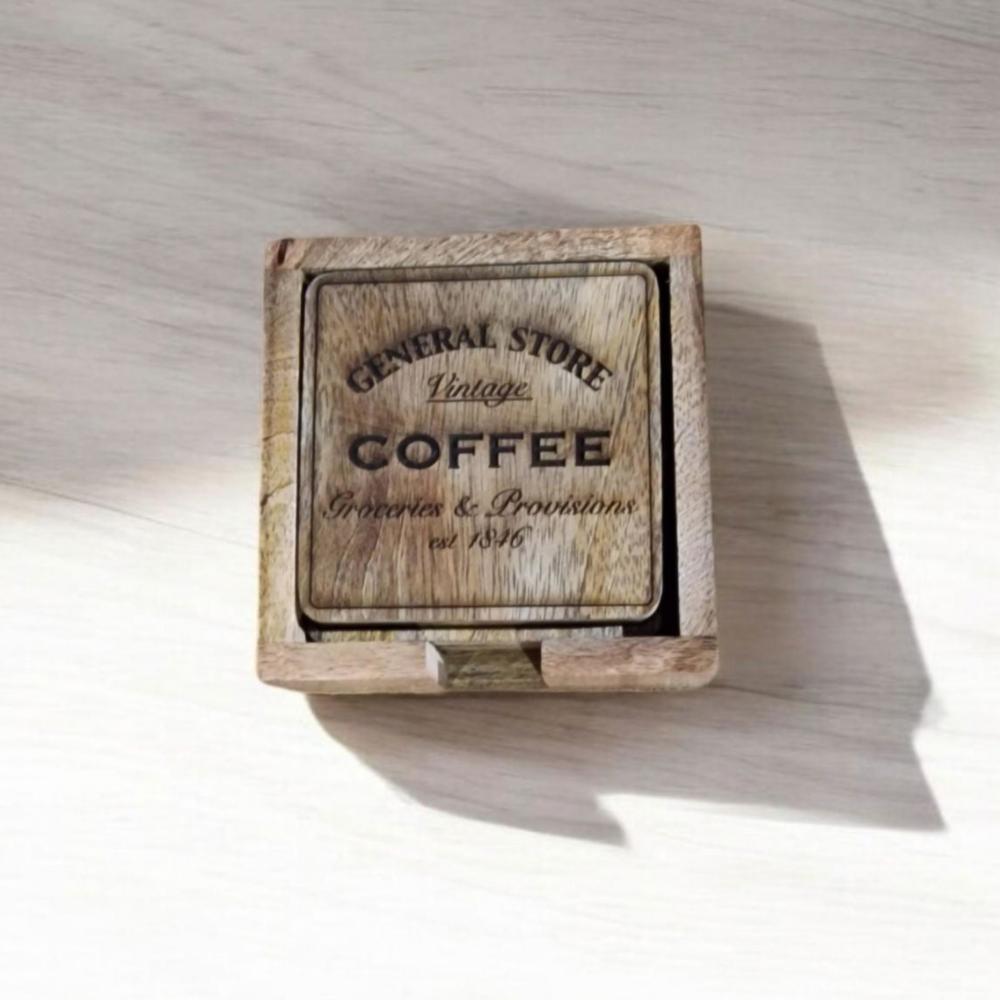 Eleanoras COFFEE GENERAL STORE COASTERS Set Of 4 PLACEMATS & COASTERS