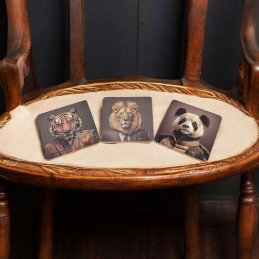 Eleanoras JUNGLE ANIMAL HEAD SET OF 6 COASTERS Coasters