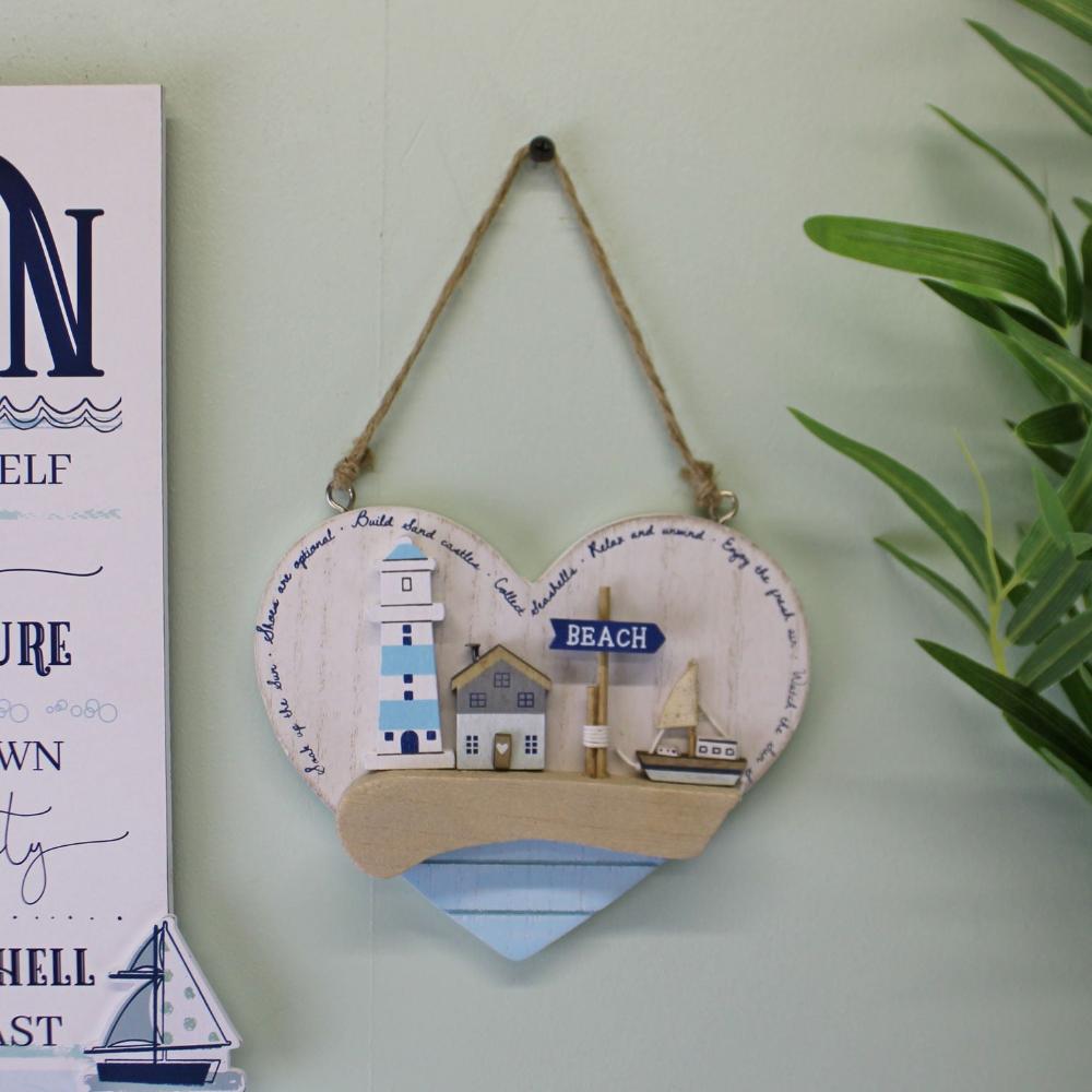 Eleanoras SEASHORE HANGING WOODEN HEART PLAQUE 