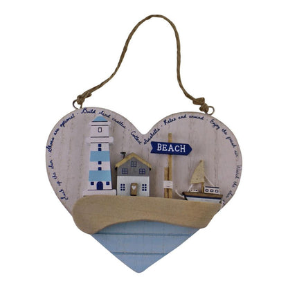 Eleanoras SEASHORE HANGING WOODEN HEART PLAQUE 