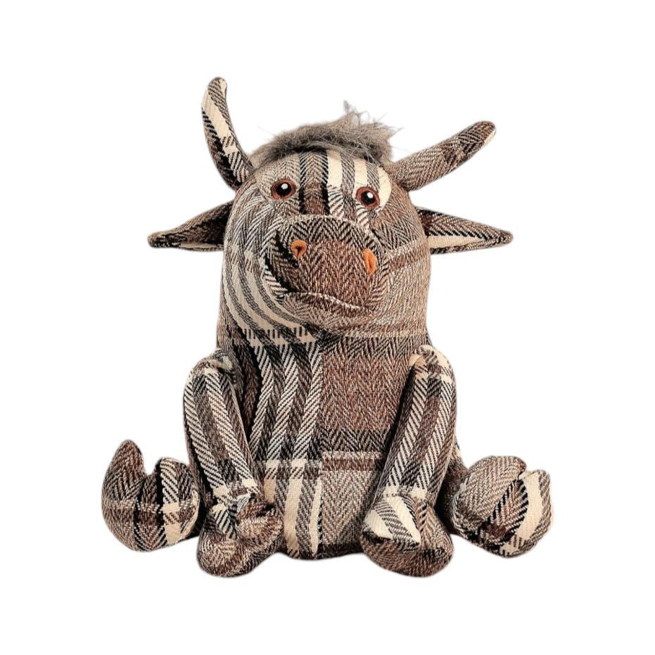 Eleanoras BULL GREY FABRIC TARTAN DOORSTOP Door Stops