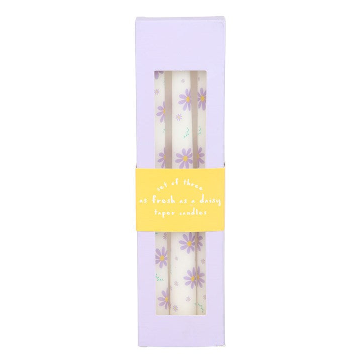 Eleanoras Set of 3 Purple Daisy Taper Candles 