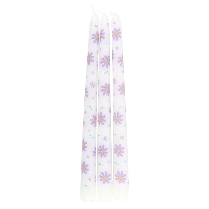 Eleanoras Set of 3 Purple Daisy Taper Candles 