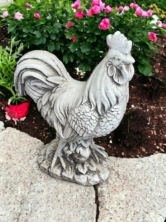 COCKEREL STONE EFFECT WHITE STATUE