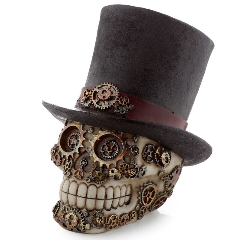 Eleanoras Steampunk Style Skull with Top Hat Figurines & Sculptures