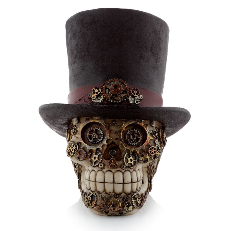 Eleanoras Steampunk Style Skull with Top Hat Figurines & Sculptures