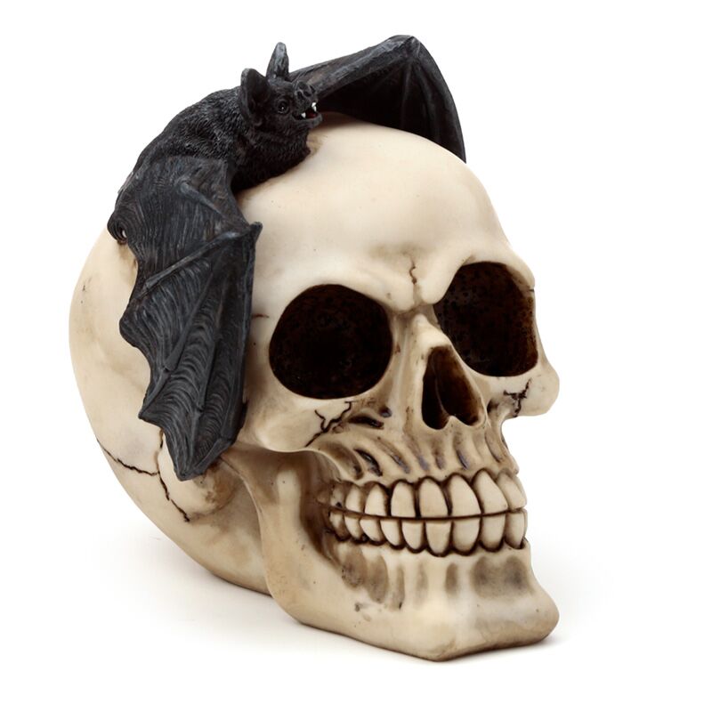Eleanoras Gruesome Skull Head with Bat Decoration Figurines & Sculptures