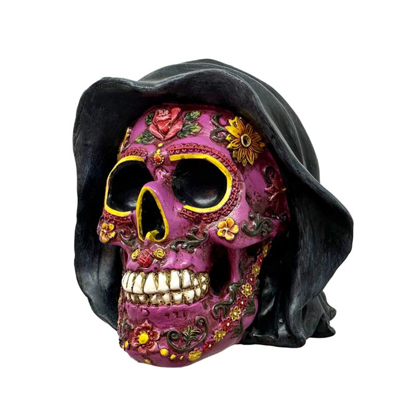 Eleanoras Day of the Dead Purple Skull with Hood Figurines & Sculptures