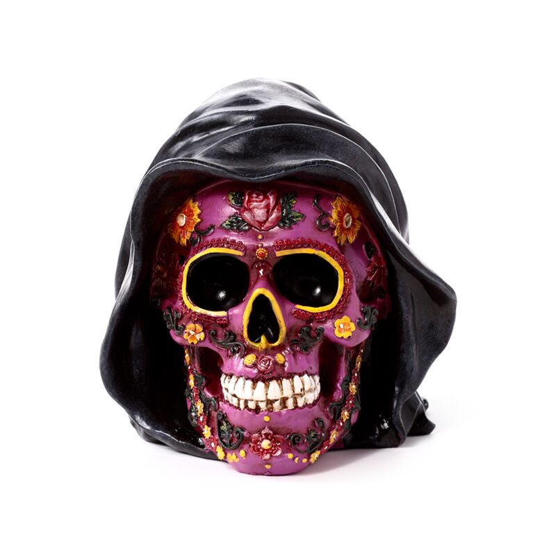 Eleanoras Day of the Dead Purple Skull with Hood Figurines & Sculptures