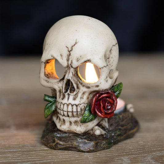 SKULL ROSE TEALIGHT HOLDER