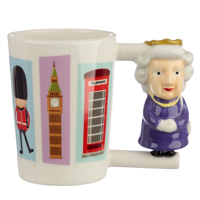Eleanoras London Souvenir Queen Ceramic Shaped Handle Mug Mugs