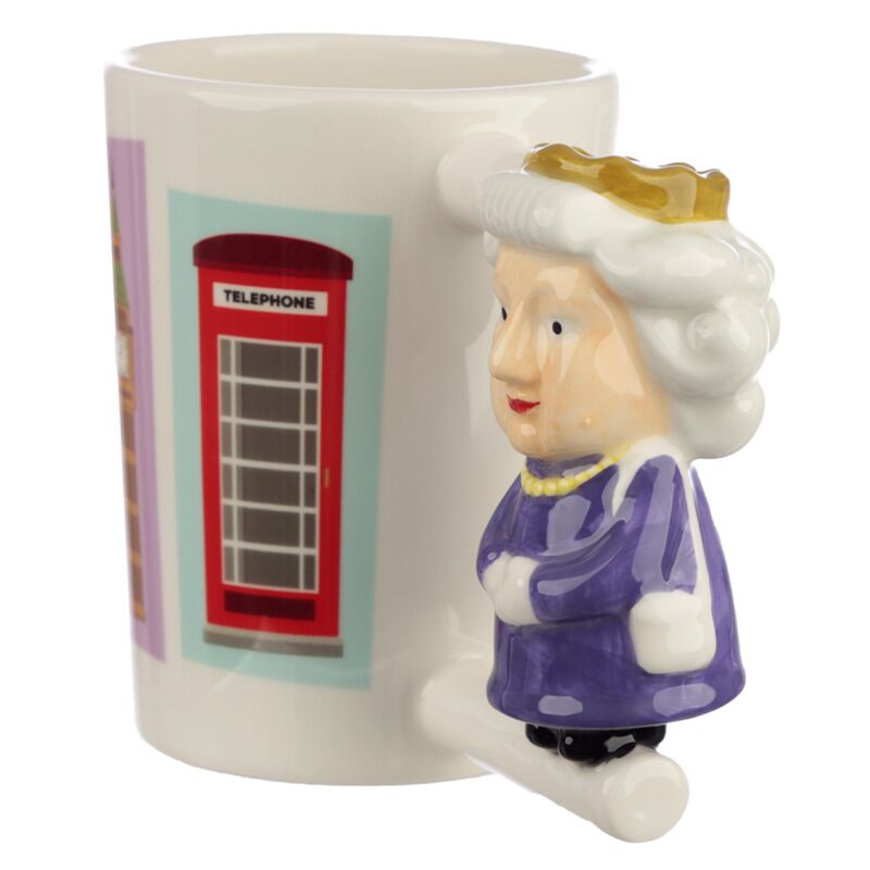 Eleanoras London Souvenir Queen Ceramic Shaped Handle Mug Mugs