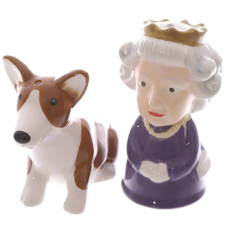 Eleanoras Queen & Corgi Ceramic Salt & Pepper Set 