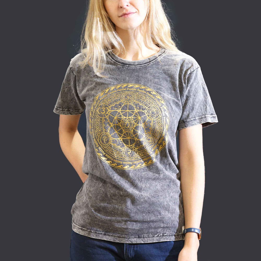 Chakra Dark Grey Stone Washed T-Shirt Small