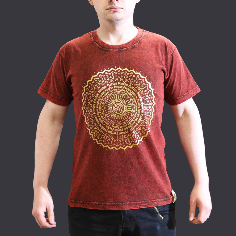 Mandala Maroon  Stone Washed T-Shirt Small